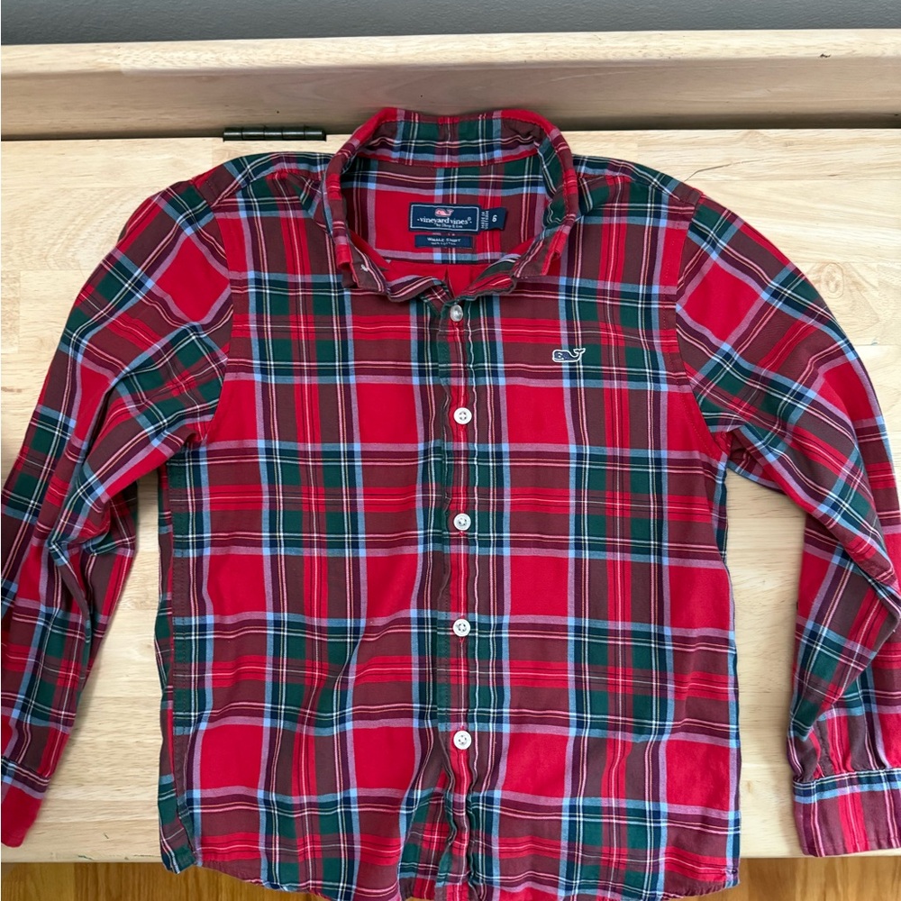 Vineyard Vines Red and Green Button Down Shirt
